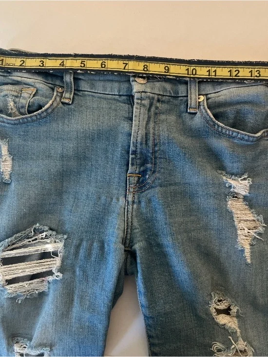 7 For All Mankind Light Blue Distressed Skinny Jeans - Picture 8 of 11